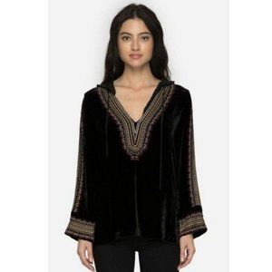 Johnny Was EMI Womens Black Velvet Embroidered Hooded Tunic Top Size Small.